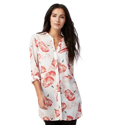 Ivory floral print longline shirt